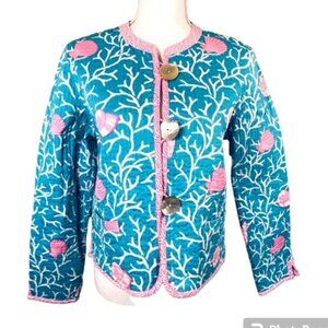Patty Kim Quilted Cotton Reversible Jacket Coastal Shells Small